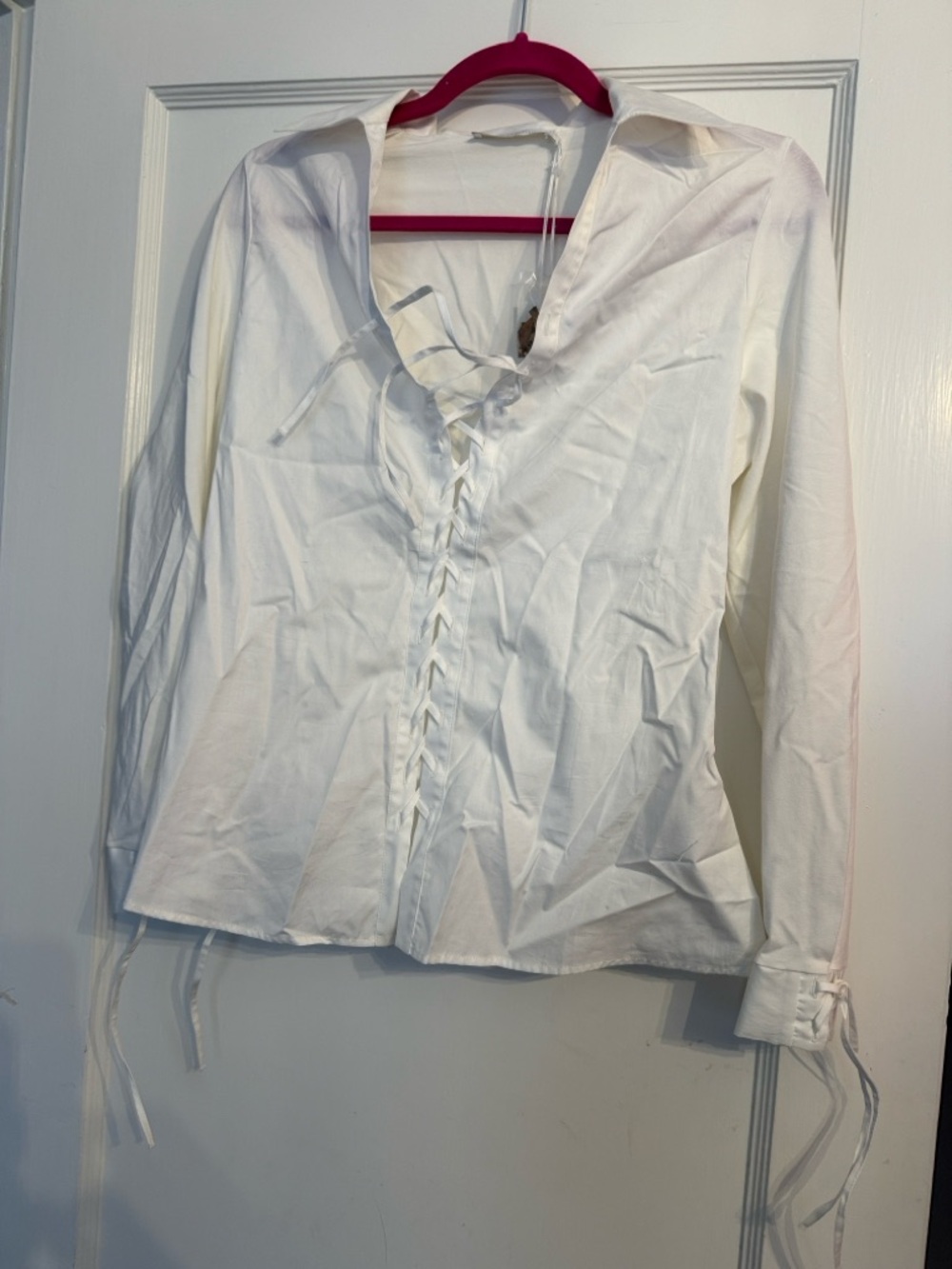 NWT Anne Fontaine White Lace-Up Long-Sleeve Roxy Top